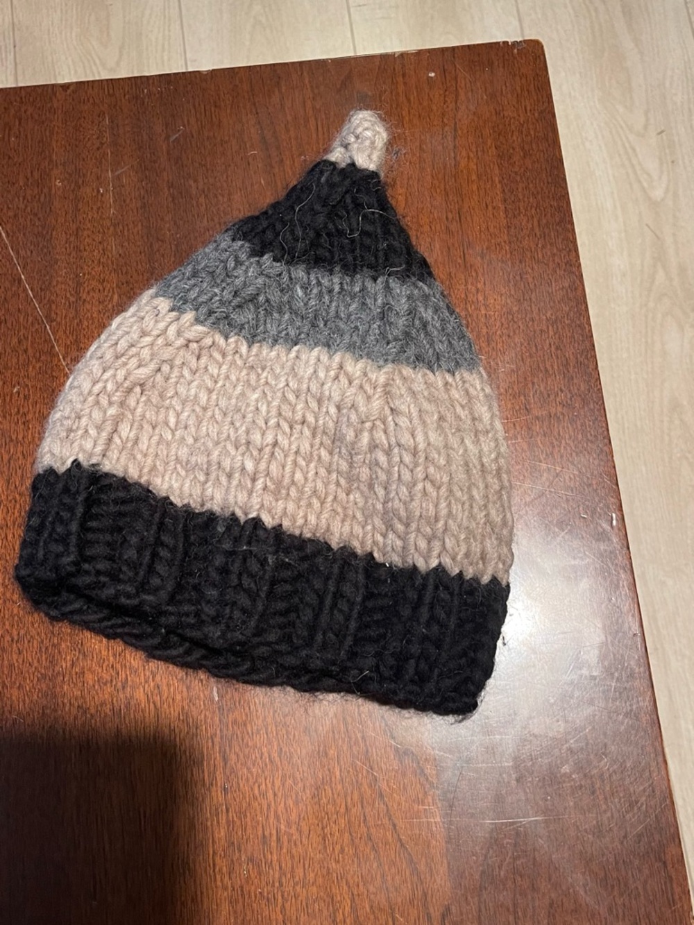 Striped Knit Beanie Hat - Black, Gray, Cream